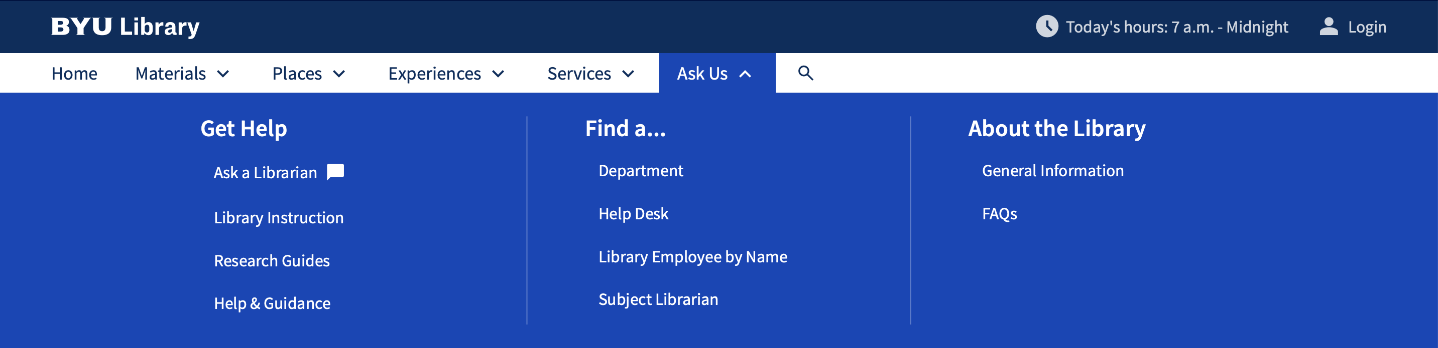 Screenshot of the new horizontal dropdown navigation menu