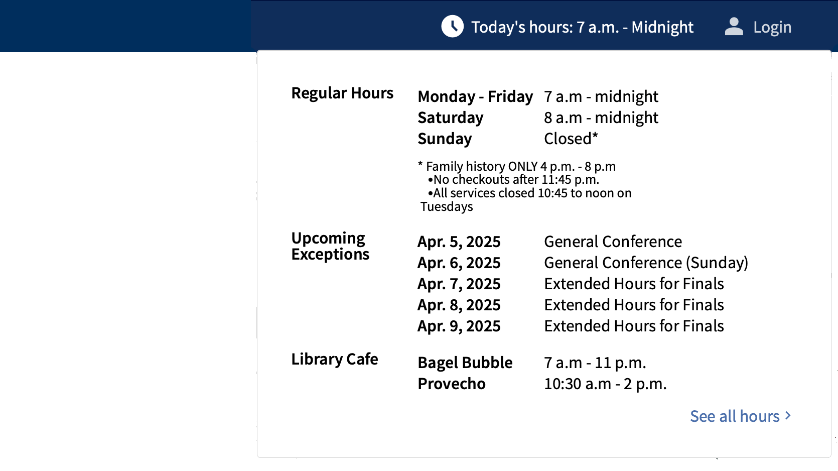 Screenshot of the new Today's hours component