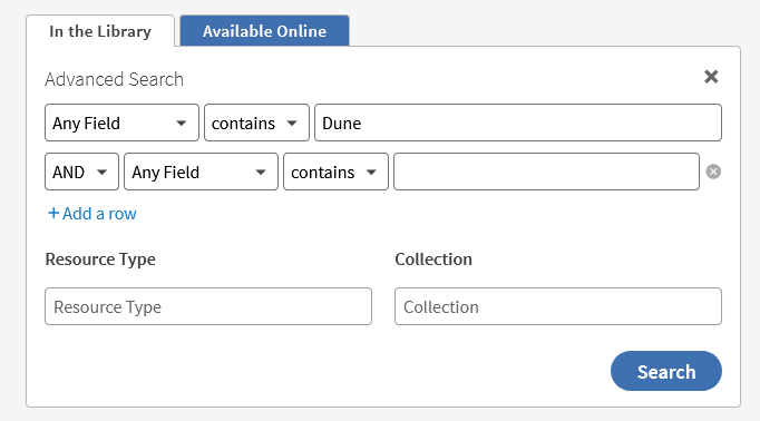 Library search experience screenshot