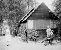 Ethyl Barber, George and Lovenia Beard at George Beard cabin